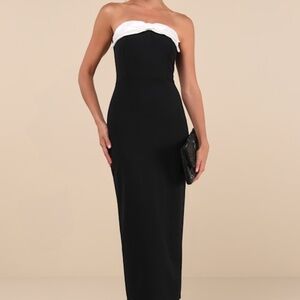 Lulus Luxe Silhouette Black And White Bow Strapless Bodycon Midi Dress - Size S